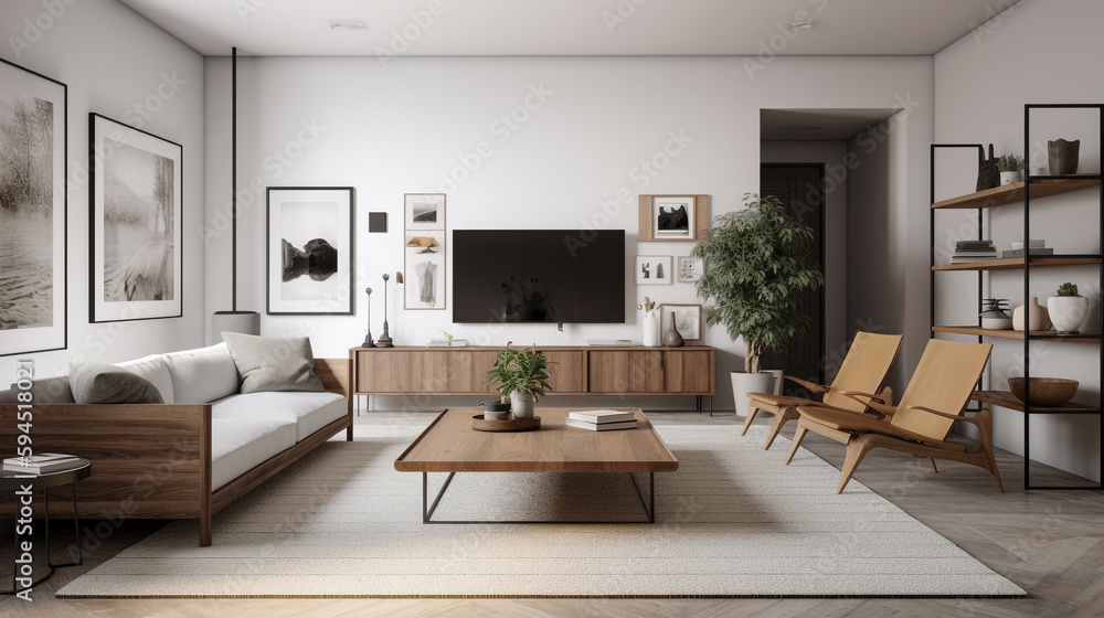 Fototapeta premium a minimalist living room with a neutral color, generative ai