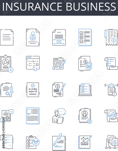 insurance business line icons collection. underwriting, assurance, coverage, indemnity, policy, protection, actuary vector and linear illustration. adjuster,agent,annuity outline signs set