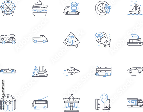 Roaming line icons collection. Wanderlust, Traverse, Globe-trotting, Explore, Ramble, Meander, Wandering vector and linear illustration. Trek,Expedition,Safari outline signs set