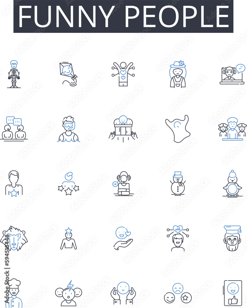 Funny people line icons collection. Comedians, Jokers, Clowns, Witty individuals, Amusing people, Humorous folks, Entertainers vector and linear illustration. Silly people,Jesters,Absurd individuals