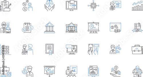 Tax line icons collection. Income, Deductions, Refund, Return, Audit, E-File, W- vector and linear illustration. ,Exemption,Bracket outline signs set