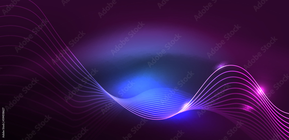 Shiny glowing neon wave. Neon light or laser show, electric impulse, power lines, techno quantum energy impulse, magic glowing dynamic lines Shiny glowing neon wave. Neon light or laser show, electric impulse, power lines, techno quantum energy impulse, magic glowing dynamic lines