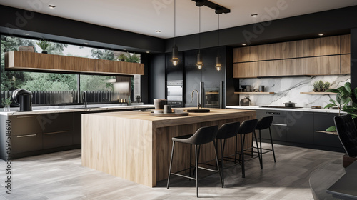 A modern kitchen with light wood, generative ai
