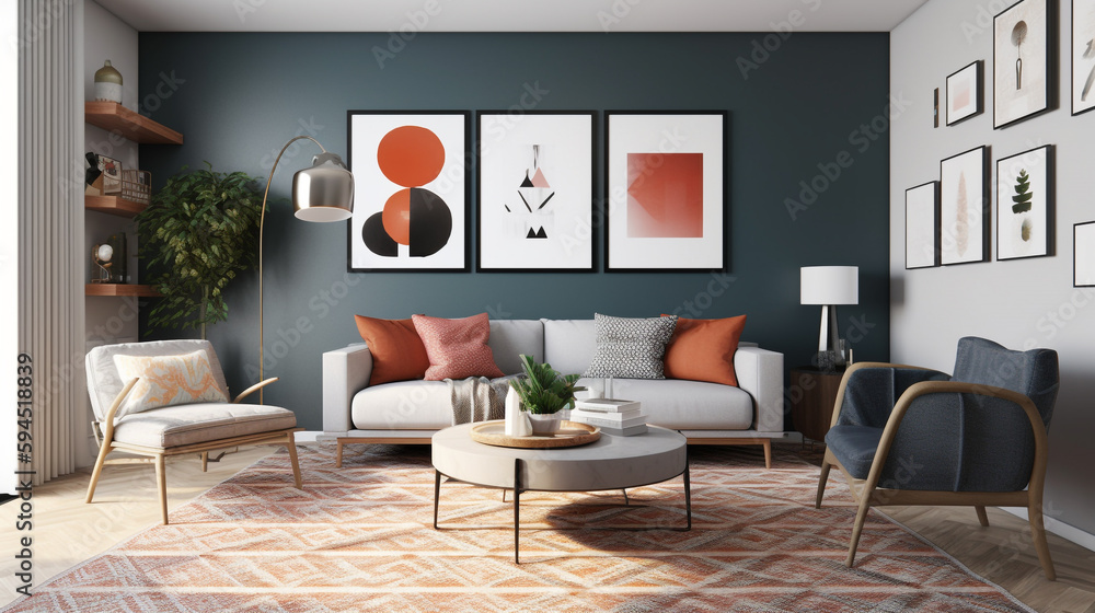 A modern living room with a bold accent, generative ai A modern living room with a bold accent, generative ai