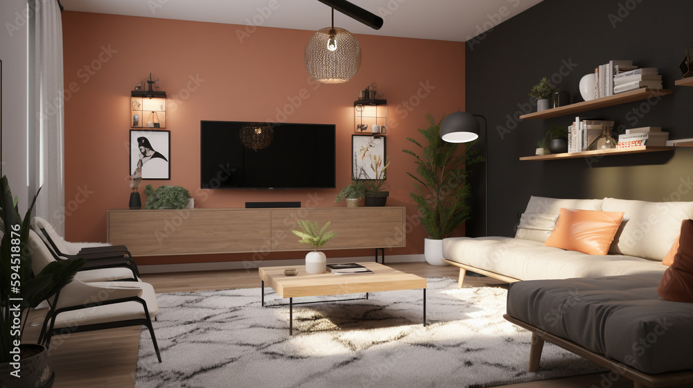 A modern living room with a bold accent, generative ai A modern living room with a bold accent, generative ai
