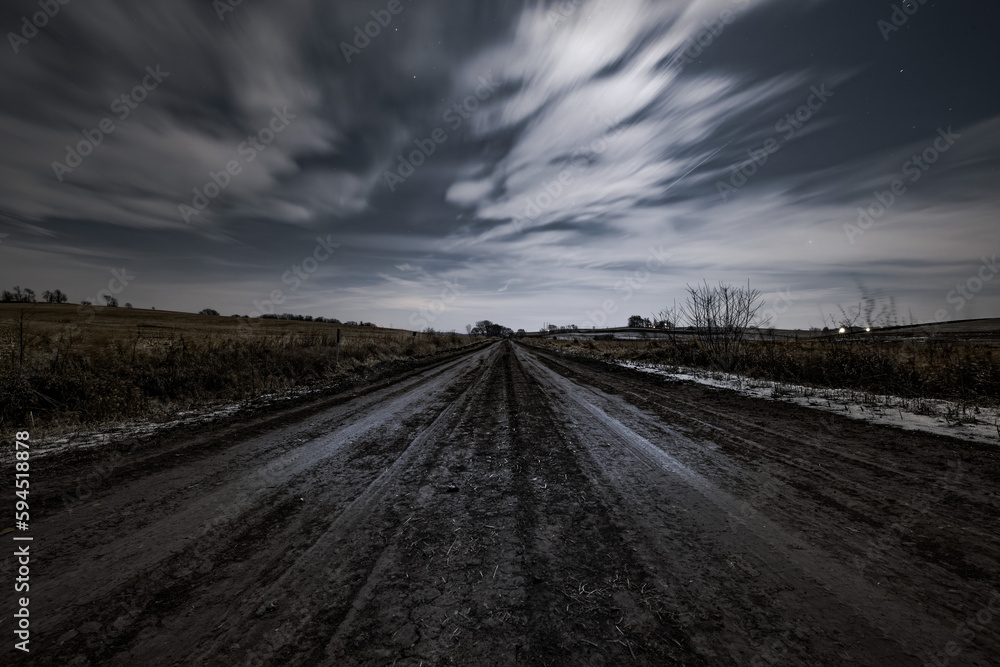 Eerie Nighttime Journey Along a Dirt Road