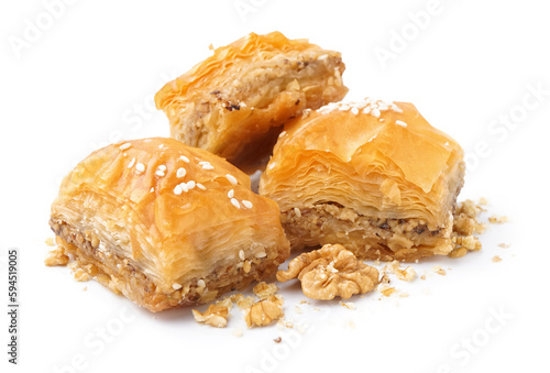 Tableau sur toile Tasty baklava isolated on white background, closeup