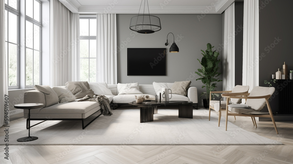 A modern living room with sleek lines, generative ai A modern living room with sleek lines, generative ai