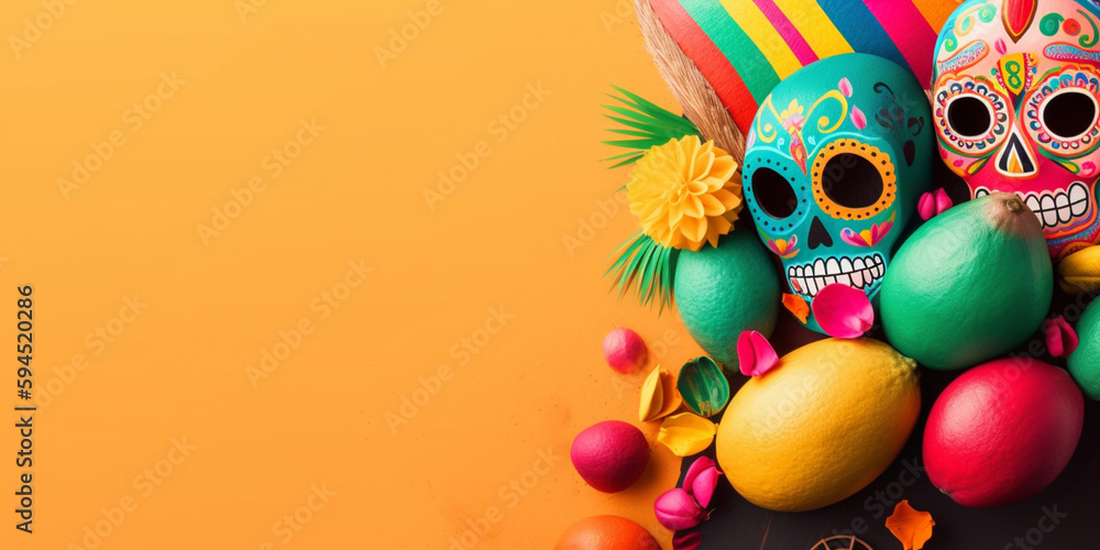 Cinco de Mayo holiday background is made from maracas with a yellow background with copy space