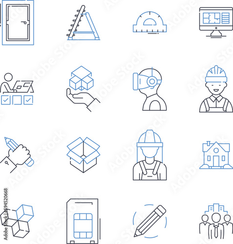 Precise craftsmanship line icons collection. Precision, Mastery, Artistry, Expertise, Excellence, Ingenuity, Perfection vector and linear illustration. Flawlessness,Finesse,Attention outline signs set