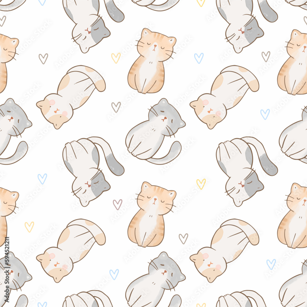 Fototapeta premium Seamless Pattern with Cute Cat Illustration Design