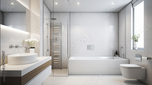 A sleek modern bathroom with a white color scheme  generative ai