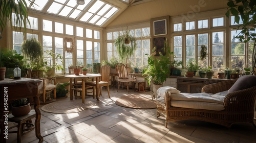 A traditional conservatory with plenty of natural light, generative ai © Boinah