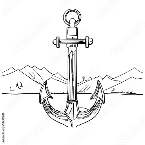 Sea anchor Hand drawn vector, line art anchor.