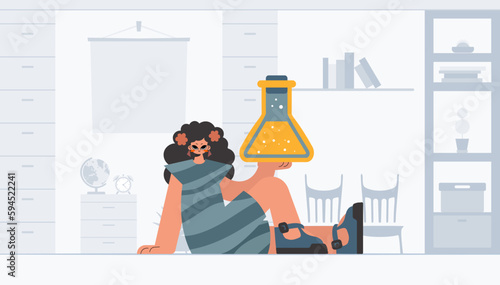 Unending woman holding chemical carafe, learning point. Trendy style, Vector Illustration