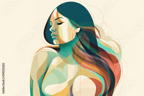 Body positivity, female beauty, confidence, sexuality art concept. Beautiful sexy woman with closed eyes, abstract figure illustration. Generative AI photo