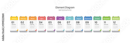 Agenda Infographic template for business. 12 Months modern Timeline element diagram calendar, 4 quarter steps milestone presentation vector infographic.
