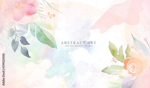 A colorful watercolor background with flowers and leaves.