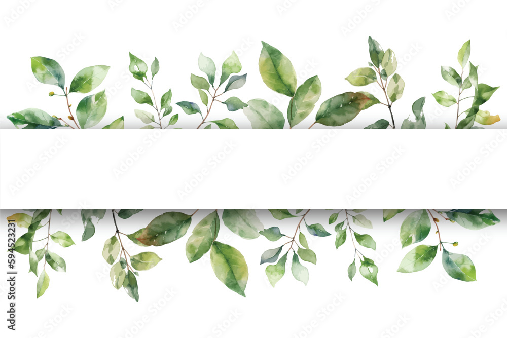 Wedding greenery frame. Watercolor green eucalyptus banner on white background Wedding greenery frame. Watercolor green eucalyptus banner on white background