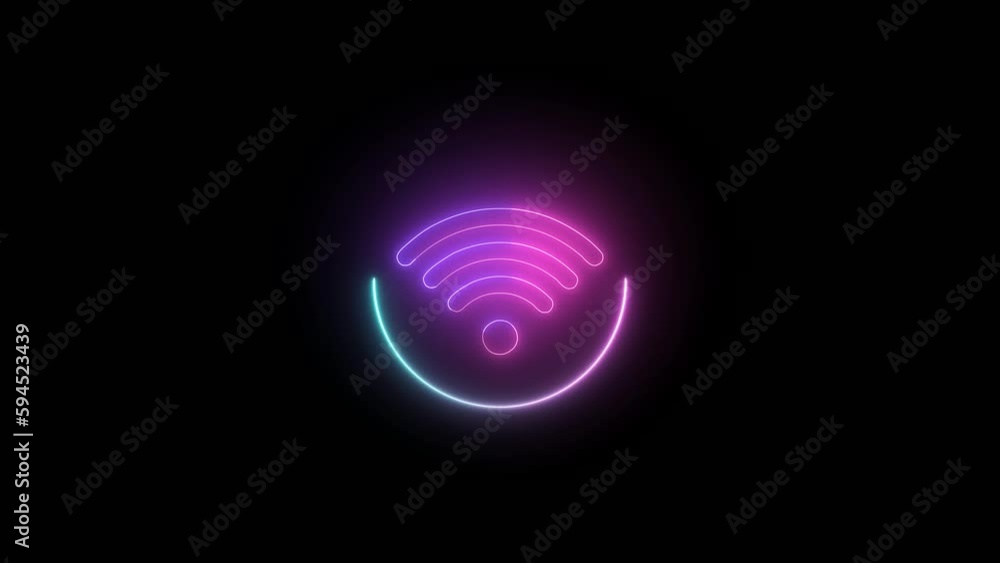 Neon Wi-Fi hotspot symbol, Wi-Fi internet connection animation . network and technology concept. Neon Wi-Fi hotspot symbol, Wi-Fi internet connection animation . network and technology concept.