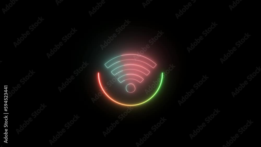 Neon Wi-Fi hotspot symbol, Wi-Fi internet connection animation . network and technology concept. Neon Wi-Fi hotspot symbol, Wi-Fi internet connection animation . network and technology concept.