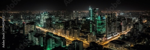 The night view of the skyscrapers, panorama. AI generative © SANGHYUN