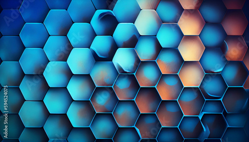 Generative AI, Blue Honeycomb - Hexagonal Abstract Background