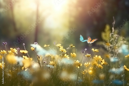 beautiful summer background with butterflies and colorful meadow flowers. spring landscape. bokeh. sunny day. ai © Вячеслав Герц