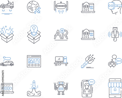 Bioengineering line icons collection. Bioreactor, Biomaterials, Biomechanics, Biosensors, Biophotonics, Bioinformatics, Biodegradation vector and linear illustration. Biomimicry,Bioprinting