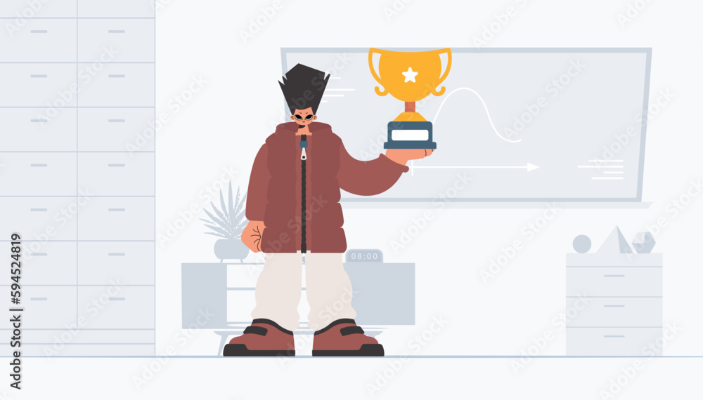 The individual holds the holder of the victor. Trendy style, Vector Illustration