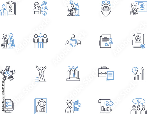 Superintendent line icons collection. Administration, Leadership, Management, Oversight, Responsibility, Accountability, Communication vector and linear illustration. Collaboration,Strategic