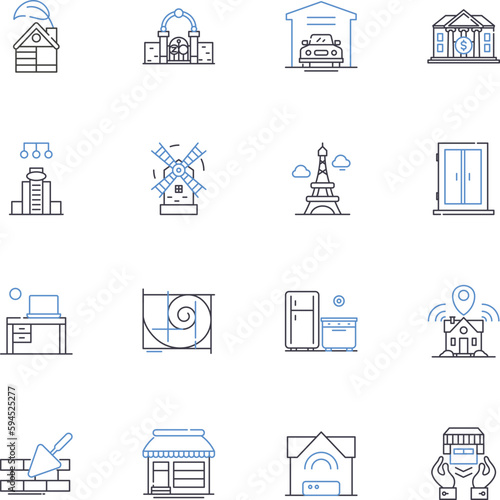 Property revamp line icons collection. Renovation, Refurbishment, Remodel, Rejuvenation, Upgrade, Restoration, Refit vector and linear illustration. Makeover,Transformation,Modernization outline signs