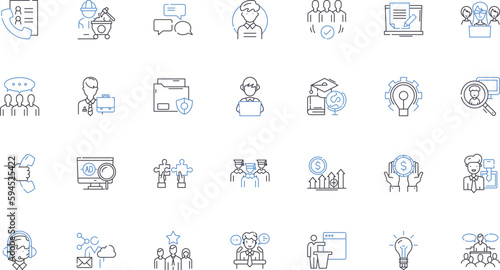 Task skill line icons collection. Efficiency, Productivity, Organization, Focus, Time-management, Prioritization, Communication vector and linear illustration. Delegation,Adaptability,Critical