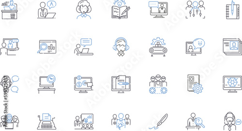 Productive staff line icons collection. Efficiency, Focus, Time-management, Collaboration, Responsibility, Accountability, Organization vector and linear illustration. Punctuality,Dedication