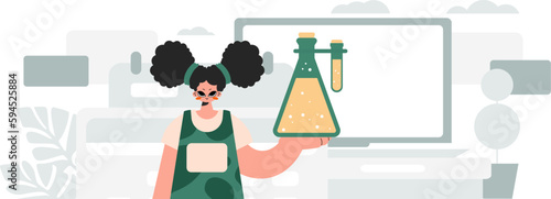 Unending woman holding chemical carafe, learning point. Trendy style, Vector Illustration