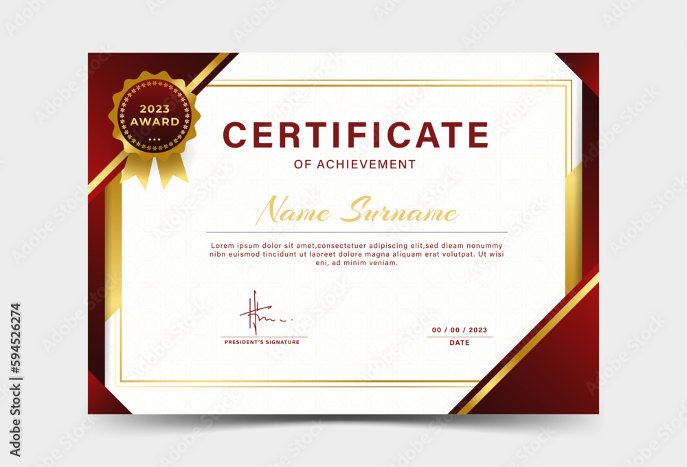 Award Certificate Template Layout with Badges, red and gold gradation, luxury, elegant, eps 10 Award Certificate Template Layout with Badges, red and gold gradation, luxury, elegant, eps 10