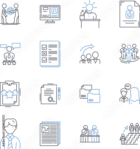 Organization hub line icons collection. Management, Collaboration, Efficiency, Centralization, Productivity, Optimization, Coordination vector and linear illustration. Integration,Communication