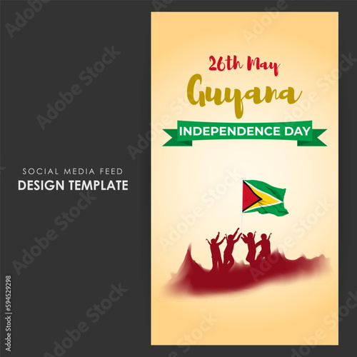 Vector illustration of Guyana Independence Day social media story feed mockup template