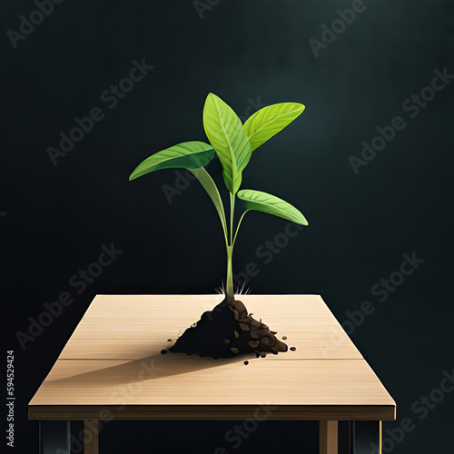 Photo ai generated photo illustration of growing mint plant in green pot with loamy soil placed on photo