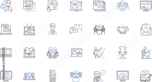 Web-based workforce line icons collection. Telecommuting, Remote, Freelancing, Outsourcing, Collaboration, Virtual, Digital vector and linear illustration. Gig,Flexibility,Home-based outline signs set