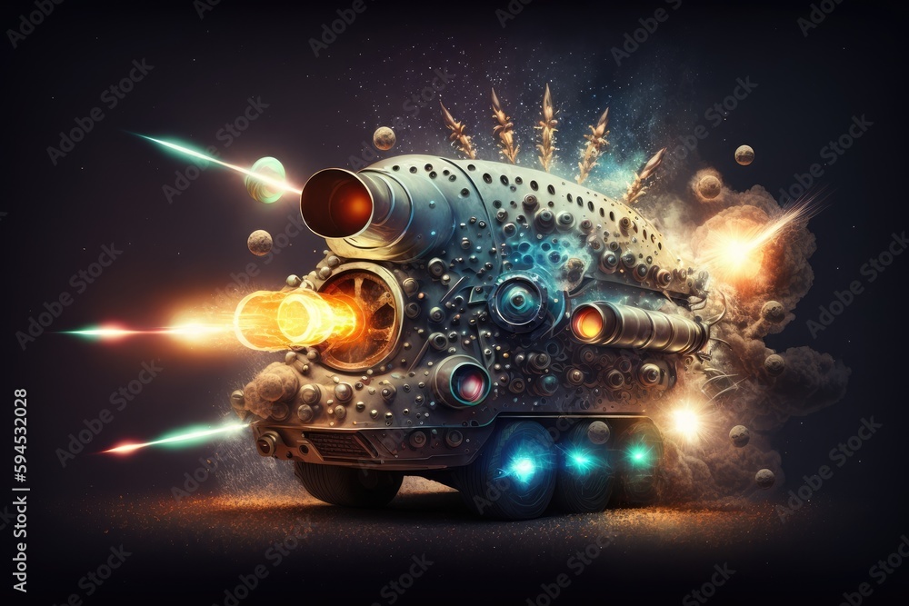 alien blaster shooting at car, with bullets ricocheting off the metal ...