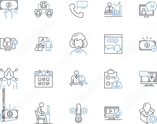Organizational labor line icons collection. Efficiency, Productivity, Collaboration, Communication, Coordination, Teamwork, Leadership vector and linear illustration. Delegation,Empowerment,Motivation
