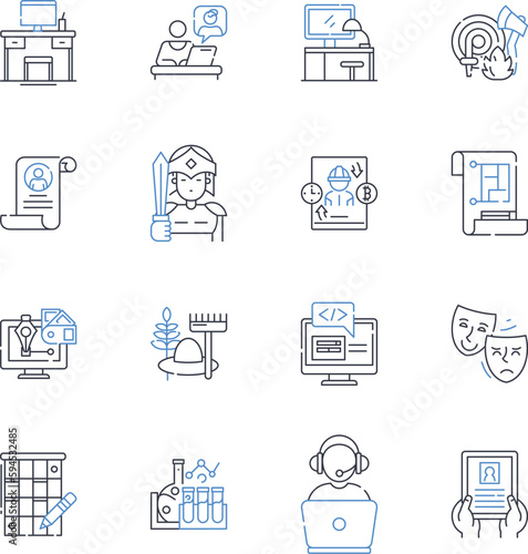 Programmer line icons collection. Debugging, Java, Coding, Python, Algorithms, Syntax, Syntax errors vector and linear illustration. C++,Development,Software outline signs set