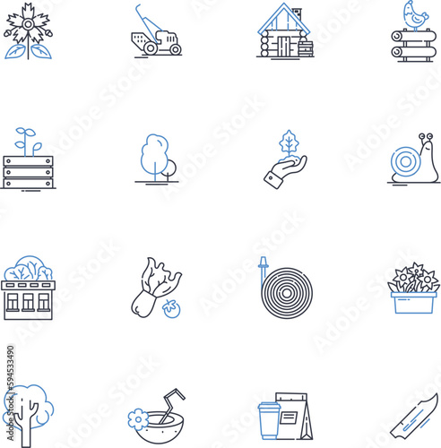 Livestock Farming line icons collection. Grazing, Pasture, Breeding, Dairy, Beef, Poultry, Swine vector and linear illustration. Shearing,Herd,Feedlot outline signs set