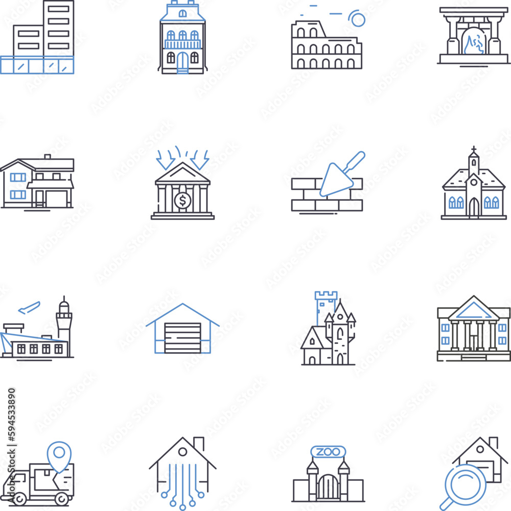 Housing market line icons collection. Properties, Mortgages, Homeownership, Inventory, Listings, Equity, Refinancing vector and linear illustration. Lending,Appraisal,Housing bubble outline signs set