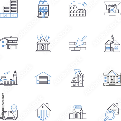Housing market line icons collection. Properties, Mortgages, Homeownership, Inventory, Listings, Equity, Refinancing vector and linear illustration. Lending,Appraisal,Housing bubble outline signs set
