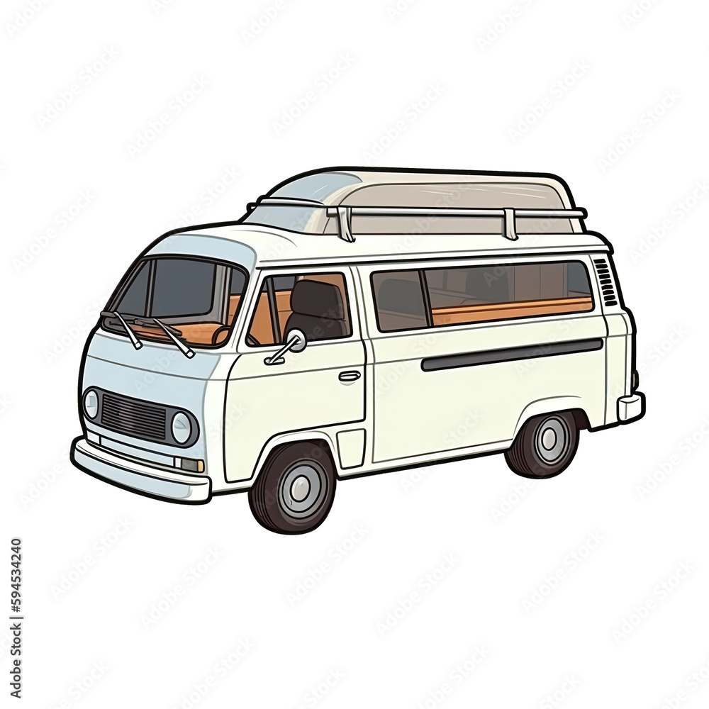 Minivan In Cartoon Style Stiker On White Background On Isolated Transparent Background, Png, Logo. Generative AI