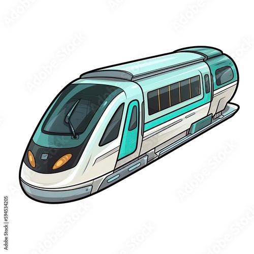 Maglev Train In Cartoon Style Stiker On White Background On Isolated Transparent Background, Png, Logo. Generative AI