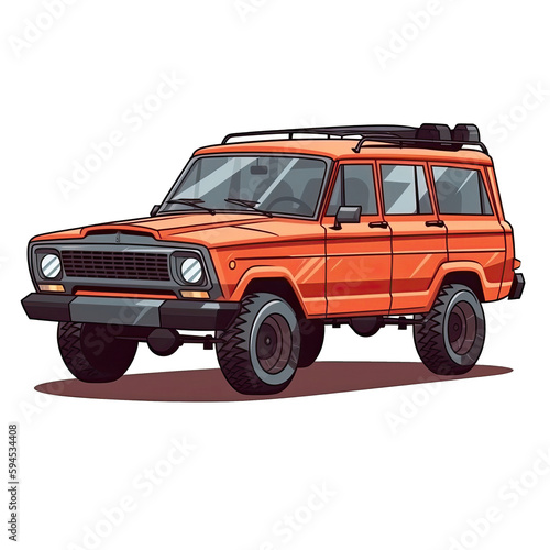Suv In Cartoon Style Stiker On White Background On Isolated Transparent Background, Png, Logo. Generative AI