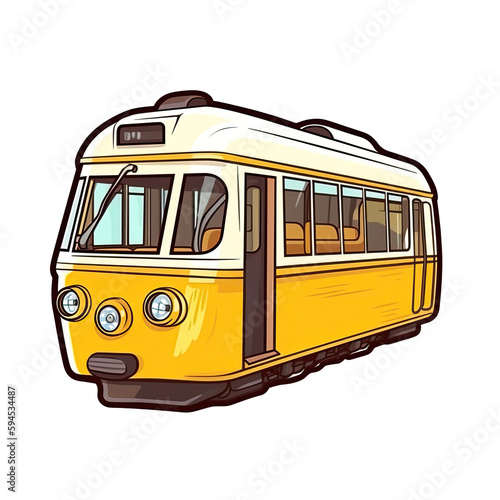 Tramtrain In Cartoon Style Stiker On White Background On Isolated Transparent Background, Png, Logo. Generative AI